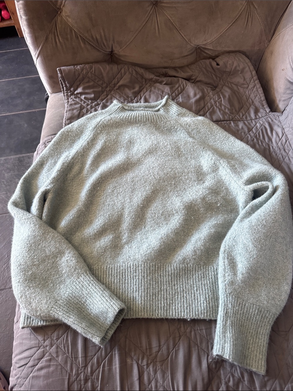 J.Crew Sage Green Fuzzy Knit Crewneck Sweater